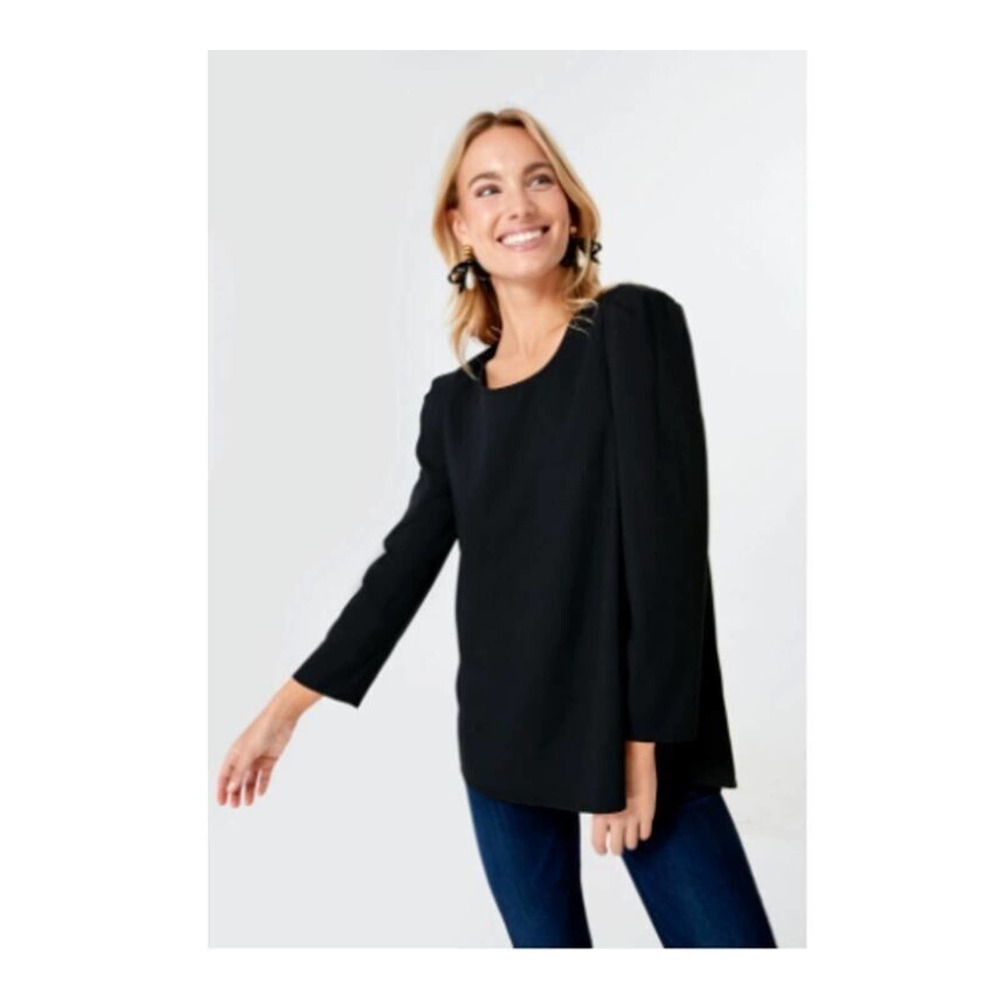 Tuckernuck Sz S Black Long Sleeve Puff Shoulder Tunic Top Womens